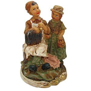 Vintage Resin Figurine Woman And Girl Arm In Arm Waiting For Ride K's Collection